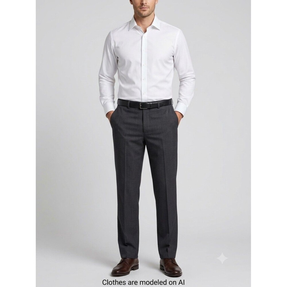 Slates Men’s Gray Solid Dress Pants Flat Front Straight Leg 36W Poly/Rayon
